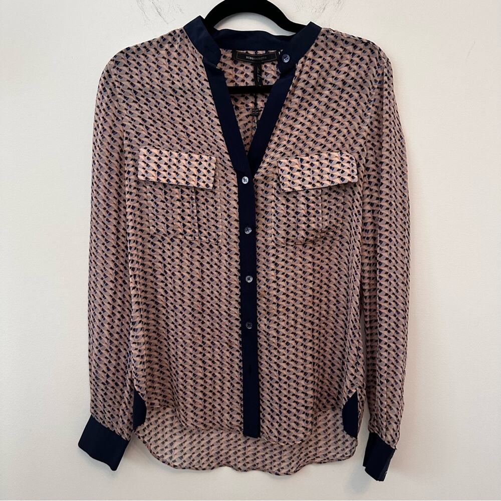 BCBG Women's Anderson Blouse with Navy Accents XS